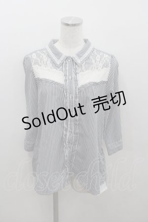 画像: axes femme / レース切り替えロールアップシャツ  紺Ｘ白 I-26-01-22-007-0-BL-SA-ZI