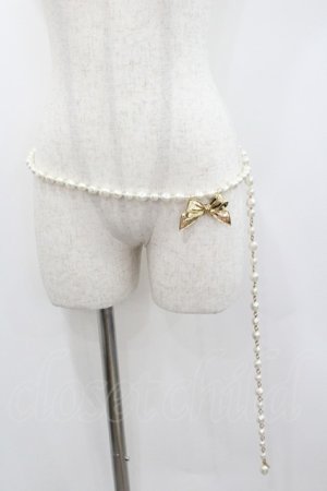 画像: PINK HOUSE / リボンモチーフ使いパールチェーンベルト  ゴールドＸ白 I-26-01-22-069-LO-AC-SA-ZI