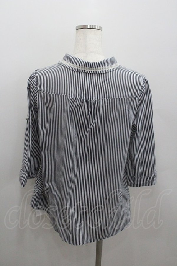 画像3: axes femme / レース切り替えロールアップシャツ  紺Ｘ白 I-26-01-22-007-0-BL-SA-ZI (3)