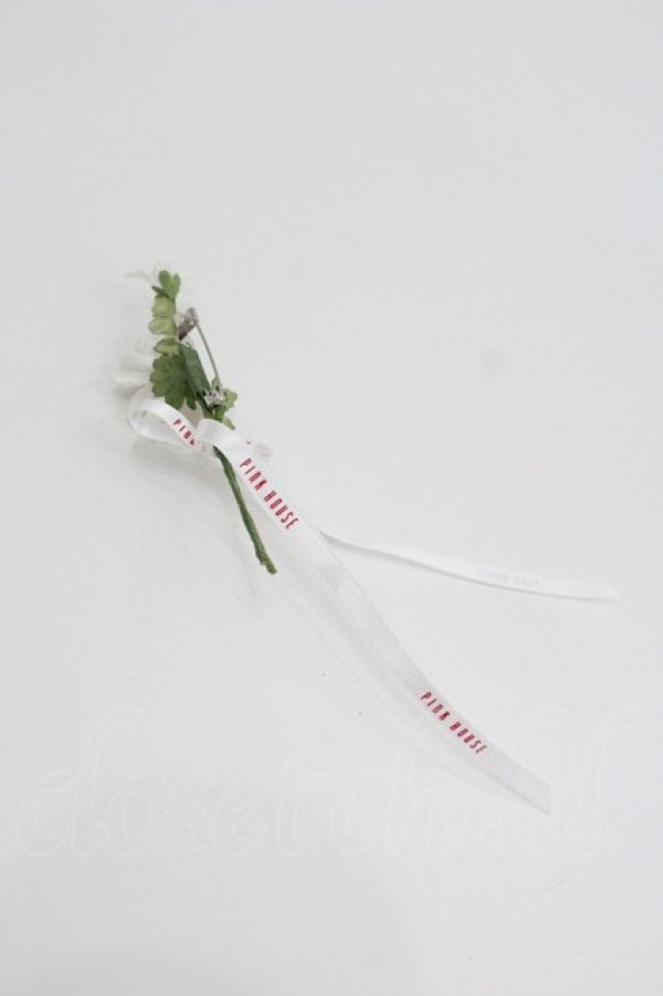 画像2: PINK HOUSE / フラワーモチーフミニコサージュ  白Ｘ緑 I-26-01-22-116-LO-AC-SA-ZI (2)