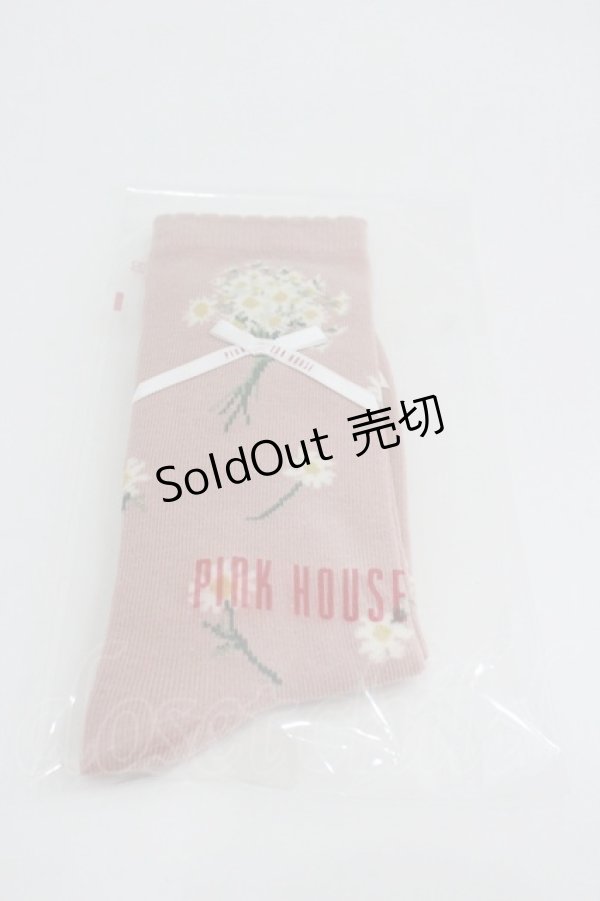 画像1: PINK HOUSE / マーガレットブーケ柄ソックス  ピンク I-26-01-22-120-LO-ZA-SA-ZI (1)