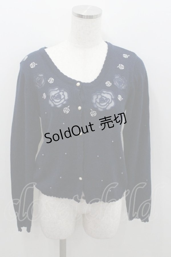 画像1: axes femme / ローズ透かしカーディガン M ネイビー I-26-01-22-016-AX-TO-SA-ZI (1)