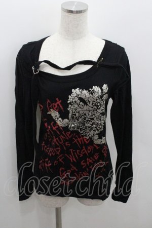 画像: ALGONQUINS / ベルト付きプリント長袖Tシャツ  ブラック I-26-01-22-020-AL-TS-SA-ZI