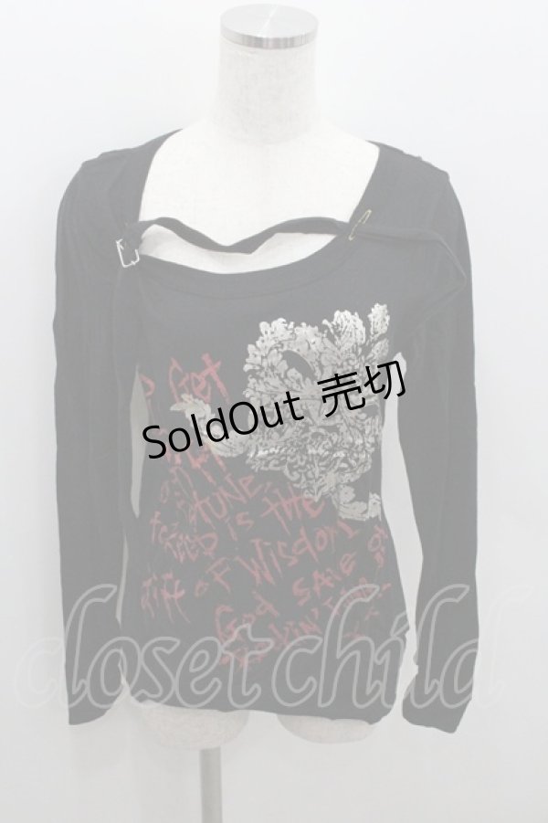 画像1: ALGONQUINS / ベルト付きプリント長袖Tシャツ  ブラック I-26-01-22-020-AL-TS-SA-ZI (1)