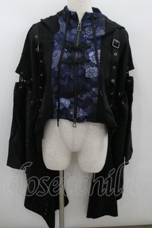 画像: Qutie Frash /  着物袖ショートパーカー  黒Ｘ青 I-26-01-22-023-QU-TO-SA-ZI