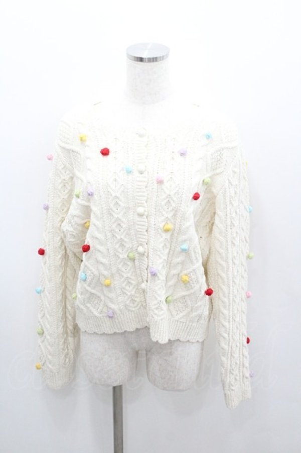 画像1: PINK HOUSE / カラフルポップル付きニットカーディガン  アイボリー I-26-01-22-024-LO-TO-SA-ZI (1)