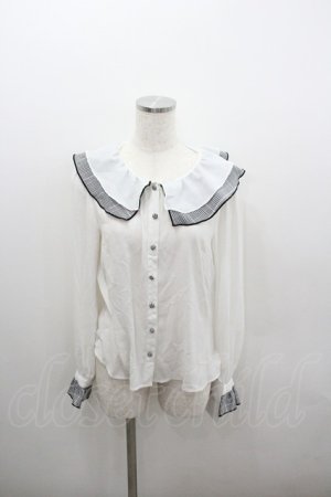 画像: Ank Rouge / 千鳥フリルシフォン長袖ブラウス  白Ｘ黒 I-26-01-22-003-CA-BL-SA-ZI
