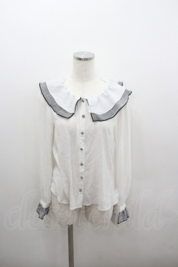 画像1: Ank Rouge / 千鳥フリルシフォン長袖ブラウス  白Ｘ黒 I-26-01-22-003-CA-BL-SA-ZI (1)