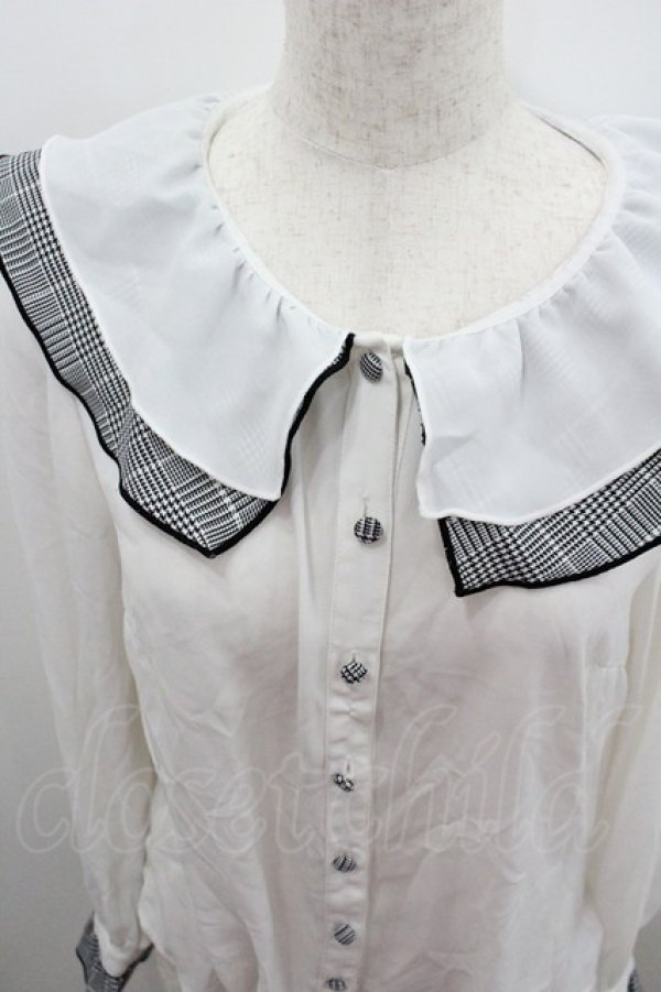 画像2: Ank Rouge / 千鳥フリルシフォン長袖ブラウス  白Ｘ黒 I-26-01-22-003-CA-BL-SA-ZI (2)