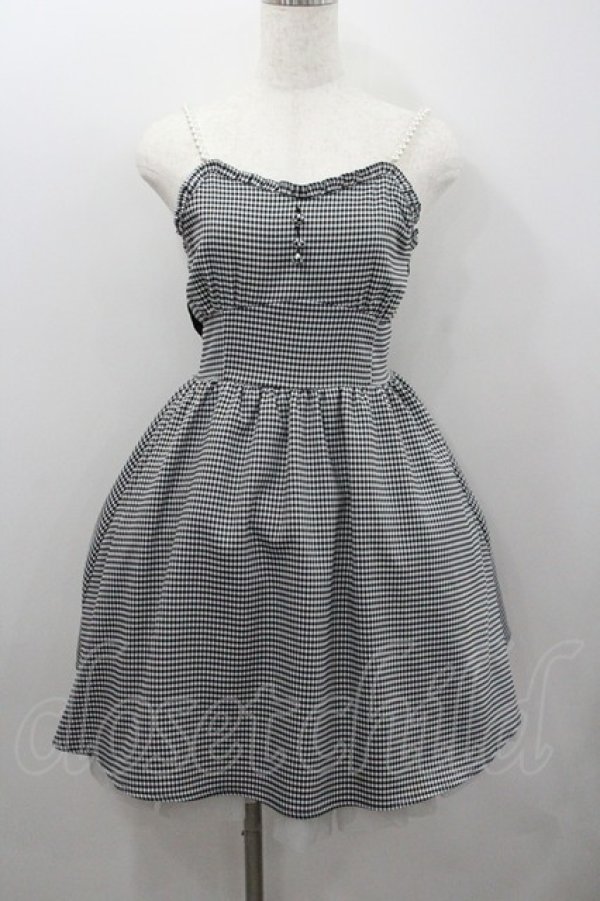 画像1: Ank Rouge / パール紐&ギンガムチェックワンピース  黒Ｘ白 I-26-01-22-032-CA-OP-SA-ZI (1)