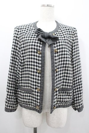 画像: INGEBORG / ギンガムチェックリボンジャケット  黒Ｘ白 I-26-01-24-036-LO-JA-SA-ZI