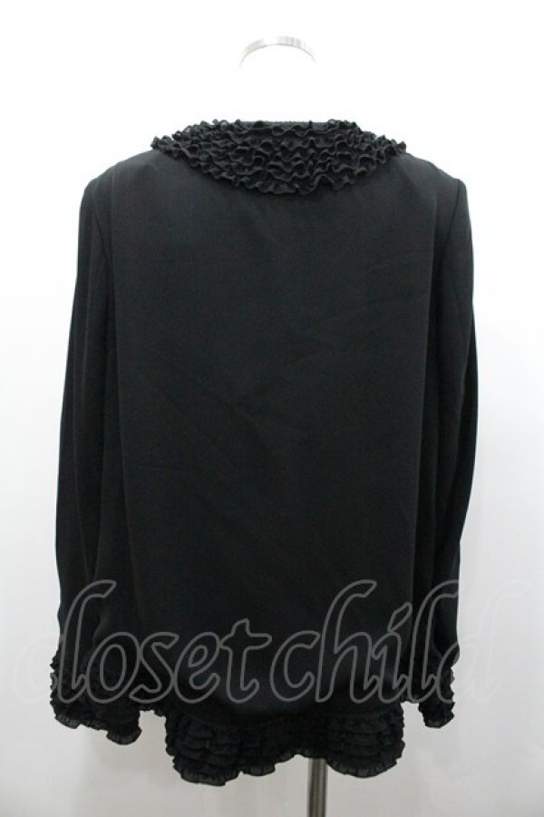 画像2: KANEKO ISAO / ピコフリル襟袖付きパールボタンジャケット  ブラック I-26-01-24-039-EL-JA-SA-ZI (2)