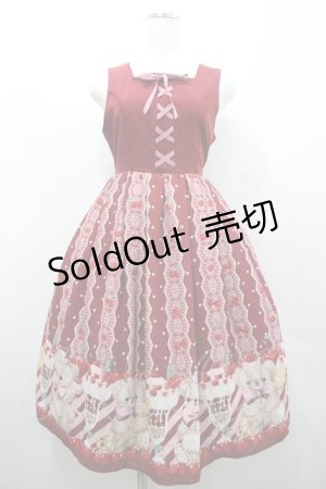 画像: axes femme kawaii / クマパフェ柄切替ジャンスカ  ボルドー I-26-01-24-049-AX-OP-SA-ZI