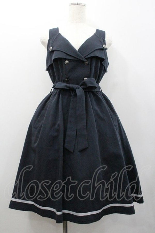 画像1: axes femme POETIQUE / トレンチデザインノースリOP  ネイビー I-26-01-24-052-AX-OP-SA-ZI (1)