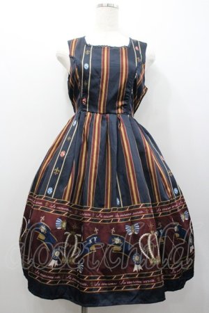 画像: axes femme kawaii / アンティークモチーフストライプジャンパースカート  黒 I-26-01-24-054-AX-OP-SA-ZI