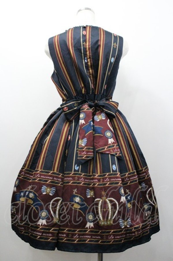 画像2: axes femme kawaii / アンティークモチーフストライプジャンパースカート  黒 I-26-01-24-054-AX-OP-SA-ZI (2)