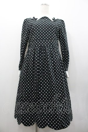 画像: Nile Perch / リボン襟ドット長袖ワンピース  黒Ｘ白 I-26-01-24-064-LO-OP-SA-ZI