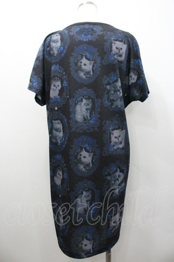 画像2: Enchantlic Enchantilly / 猫の王女達の肖像画カットソーワンピース  黒ｘ紺 I-26-01-24-068-LO-OP-HR-ZI (2)