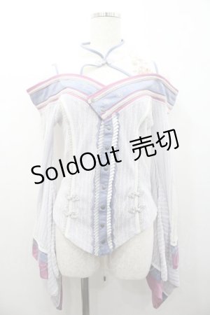 画像: Ozz oneste / 桜刺繍チャイナス着物袖スナップボタンカーディガン  パープルＸ白 I-26-01-24-069-OO-TO-SA-ZI