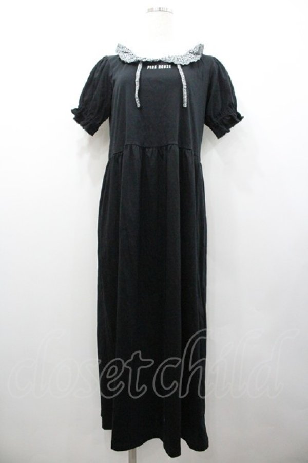 画像1: PINK HOUSE / misako×erinko フリル衿付きカットソーワンピース  黒 I-26-01-24-072-LO-OP-HR-ZI (1)