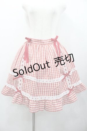 画像: DearMyLove / はしごレースサス付きフリルリボンスカート LL 赤Ｘ白チェック I-26-01-24-076-EL-SK-SA-ZI