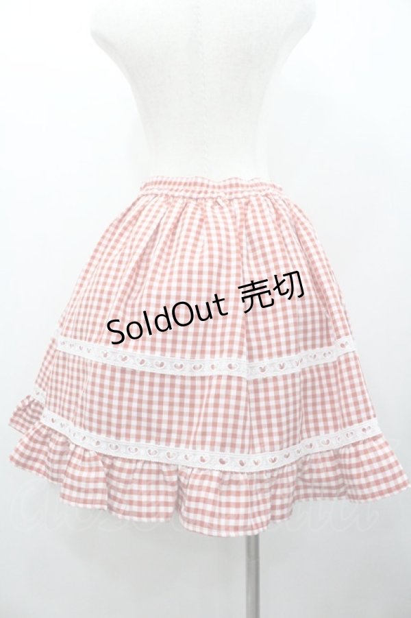 画像2: DearMyLove / はしごレースサス付きフリルリボンスカート LL 赤Ｘ白チェック I-26-01-24-076-EL-SK-SA-ZI (2)