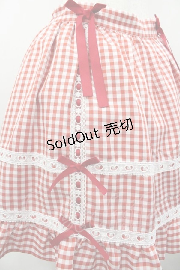 画像3: DearMyLove / はしごレースサス付きフリルリボンスカート LL 赤Ｘ白チェック I-26-01-24-076-EL-SK-SA-ZI (3)