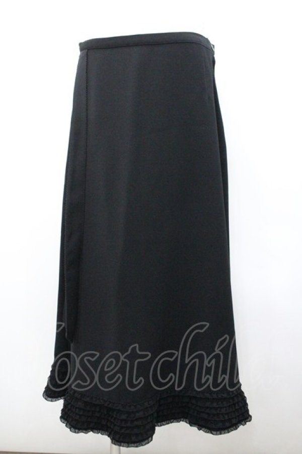 画像1: KANEKO ISAO / 裾ピコフリルたくし上げリボン付きスカート  ブラック I-26-01-24-086-EL-SK-SA-ZI (1)