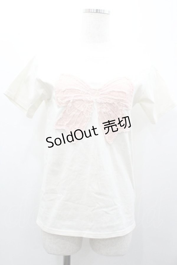 画像1: jouetie / リボンモチーフTシャツ  アイボリーＸピンク I-26-01-24-010-EL-TO-SA-ZI (1)