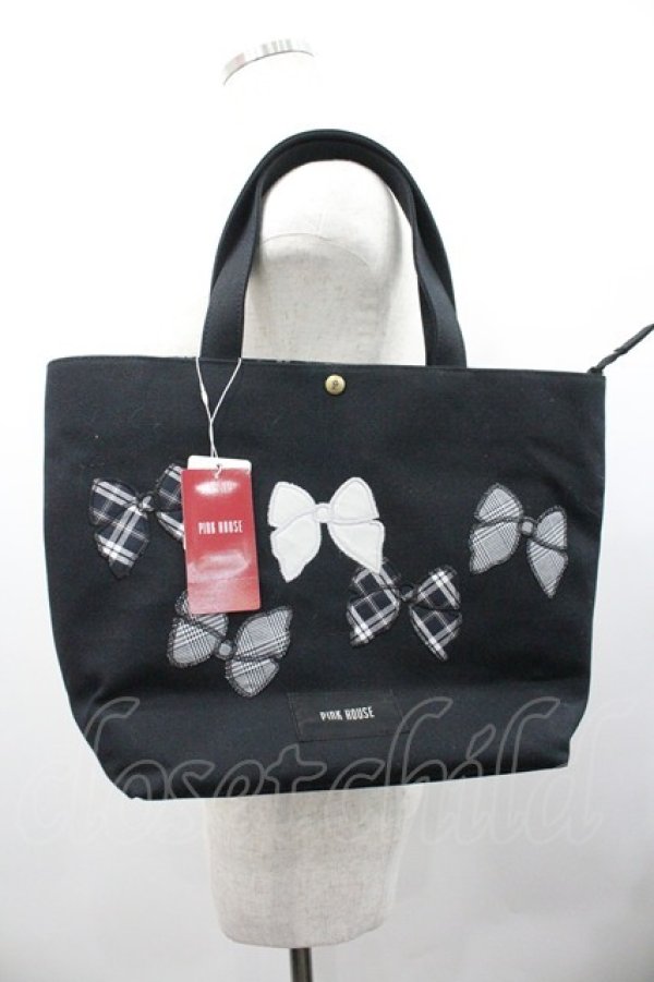 画像1: PINK HOUSE / リボンアップリケ トート  黒 I-26-01-24-096-LO-BG-HR-ZI (1)