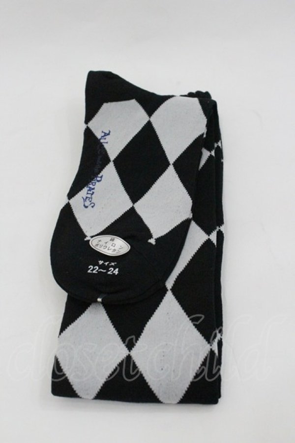 画像2: ALICE and the PIRATES / A/Pダイヤ柄オーバーニーソックス  黒Ｘ白 I-26-01-24-115-PA-ZA-SA-ZI (2)