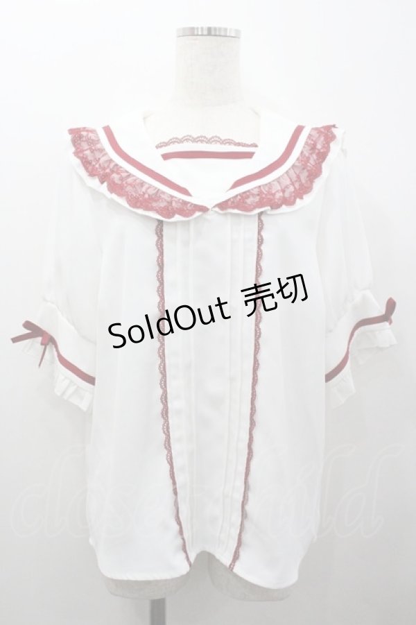 画像1: Dear My Love / レースフリルリボンセーラーブラウス  白Ｘ赤 I-26-01-24-002-EL-BL-SA-ZI (1)