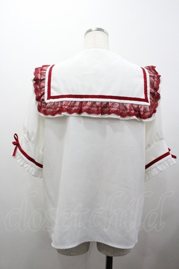 画像2: Dear My Love / レースフリルリボンセーラーブラウス  白Ｘ赤 I-26-01-24-002-EL-BL-SA-ZI (2)