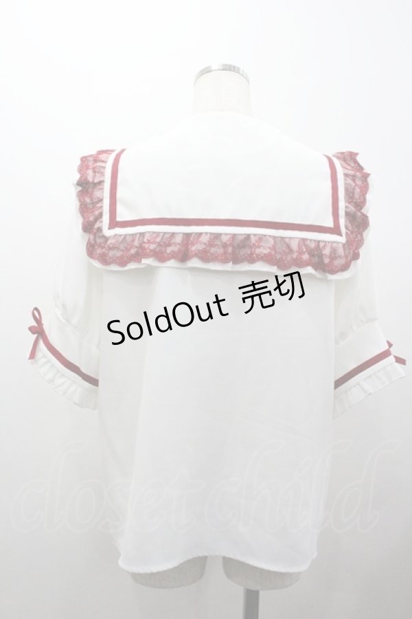 画像2: Dear My Love / レースフリルリボンセーラーブラウス  白Ｘ赤 I-26-01-24-002-EL-BL-SA-ZI (2)