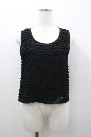 画像: KANEKO ISAO / ピコフリルボーダーシフォンノースリーブブラウス  ブラック I-26-01-24-018-EL-BL-SA-ZI