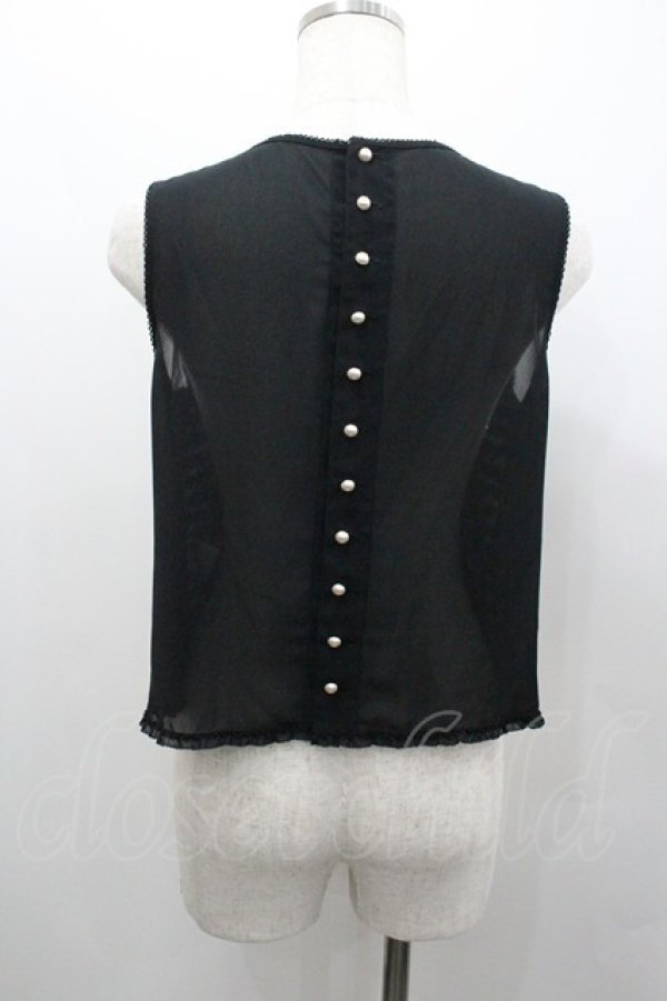 画像2: KANEKO ISAO / ピコフリルボーダーシフォンノースリーブブラウス  ブラック I-26-01-24-018-EL-BL-SA-ZI (2)