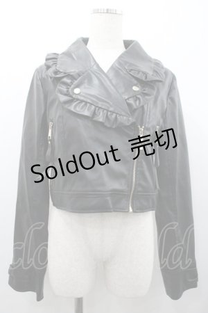 画像: axes femme kawaii / フリル合皮ライダース  黒 I-26-01-24-030-AX-JA-AS-ZI