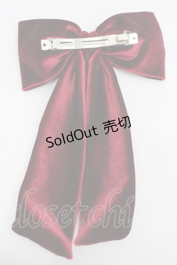 画像2: Ank Rouge / ロングリボンベロアバレッタ  赤 I-26-01-26-071-CA-AC-SA-ZI (2)