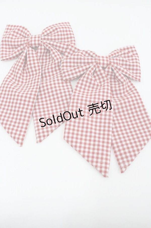 画像1: m petit by misako / ギンガムチェックリボンクリップセット  赤Ｘ白チェック I-26-01-26-073-LO-AC-SA-ZI (1)