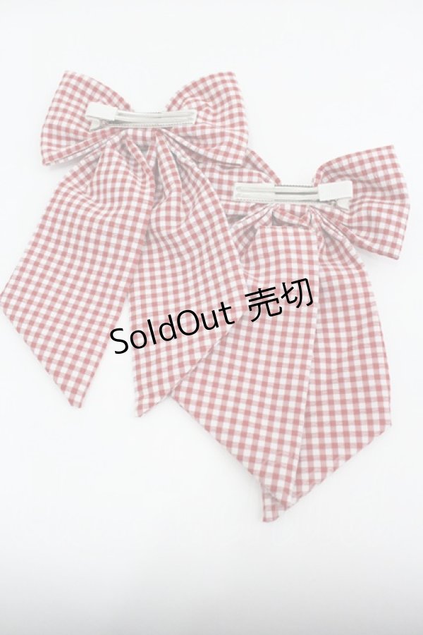 画像2: m petit by misako / ギンガムチェックリボンクリップセット  赤Ｘ白チェック I-26-01-26-073-LO-AC-SA-ZI (2)