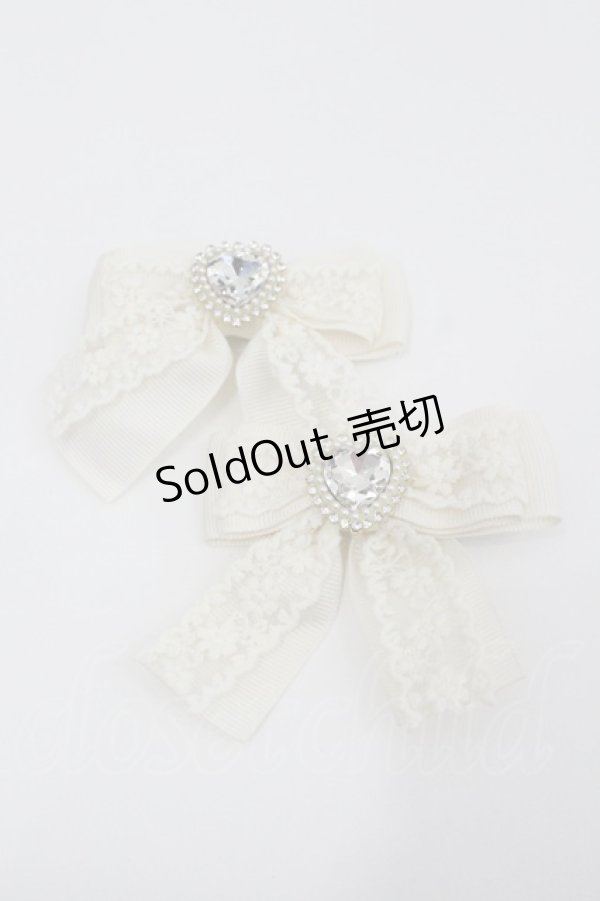 画像1: m petit by misako / ハートビジューリボンクリップ  アイボリー I-26-01-26-089-LO-AC-AS-ZI (1)