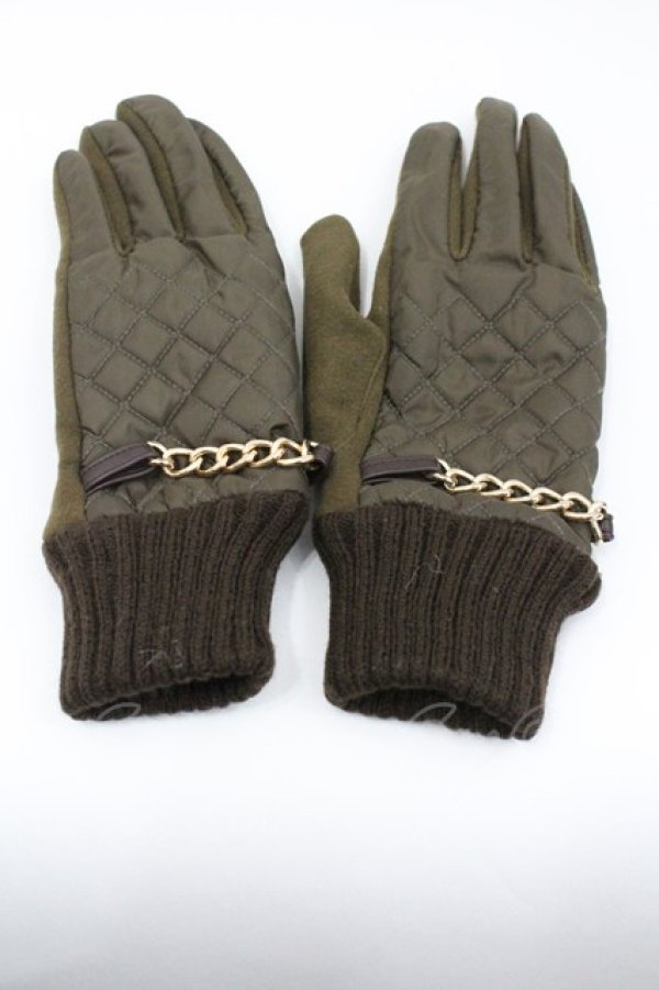 画像1: axes femme / チェーンデザイン手袋  カーキＸブラウン I-26-01-26-004-AX-ZA-SA-ZI (1)