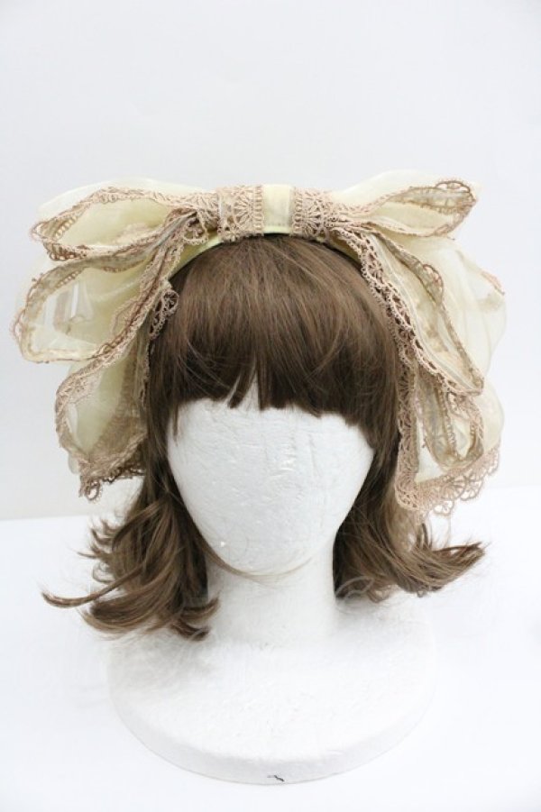 画像1: Hoshibako Works / 人形風オーガンジーリボンカチューシャ  イエローＸゴールド I-26-01-27-034-LO-AC-SA-ZI (1)