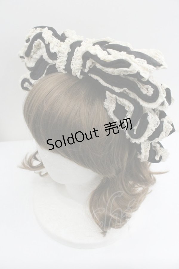 画像3: Hoshibako Works / お人形風シャンティクリームリボンカチューシャ  黒Ｘアイボリー I-26-01-27-004-LO-AC-SA-ZI (3)