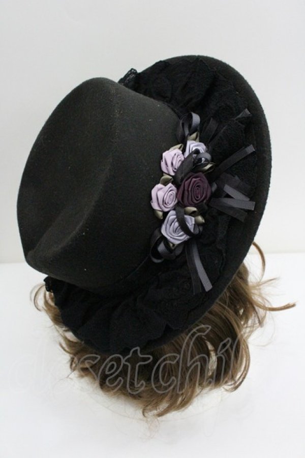 画像4: axes femme / 巻きバラブーケポークパイ  黒 I-26-01-27-040-AX-AC-SA-ZTK033 (4)