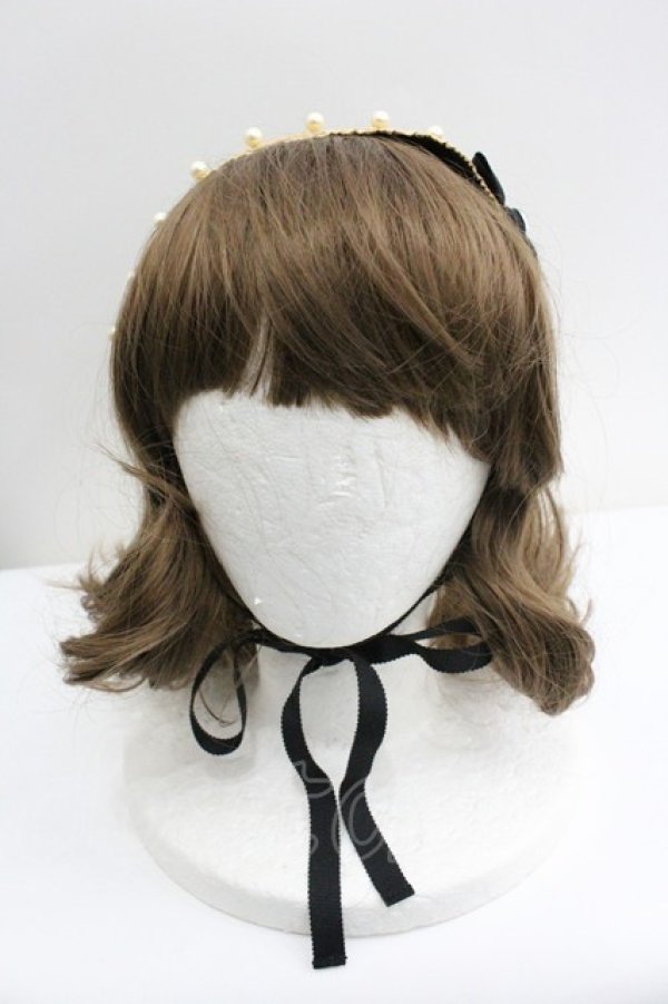 画像2: Emily Temple cute / パールリボン麦わらヘッドドレス  アイボリーＸブラウン I-26-01-27-047-ET-AC-SA-ZI (2)