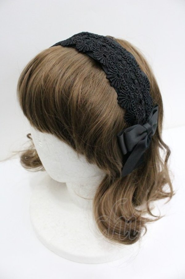 画像1: m petit by misako / レースリボンカチューシャ  黒 I-26-01-27-071-LO-AC-SA-ZI (1)