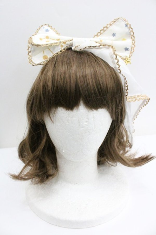 画像1: LOLITAその他(お買取対象外) / チュール付きスター柄リボンカチューシャ  白 I-26-01-27-079-LO-ZA-SA-ZI (1)