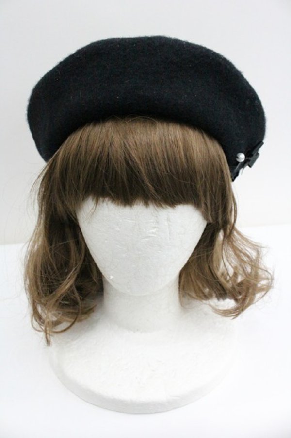 画像2: m petit by misako / AMミニリボンバスクベレー  黒 I-26-01-27-082-LO-AC-SA-ZI (2)