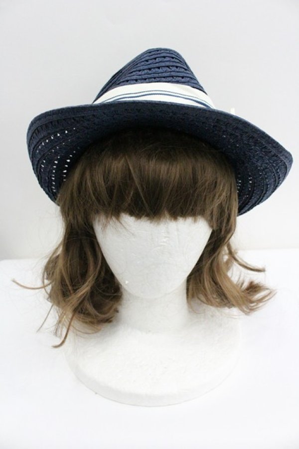 画像2: axes femme / ボーダーリボン麦わらハット  青 I-26-01-27-085-AX-AC-SA-ZI (2)